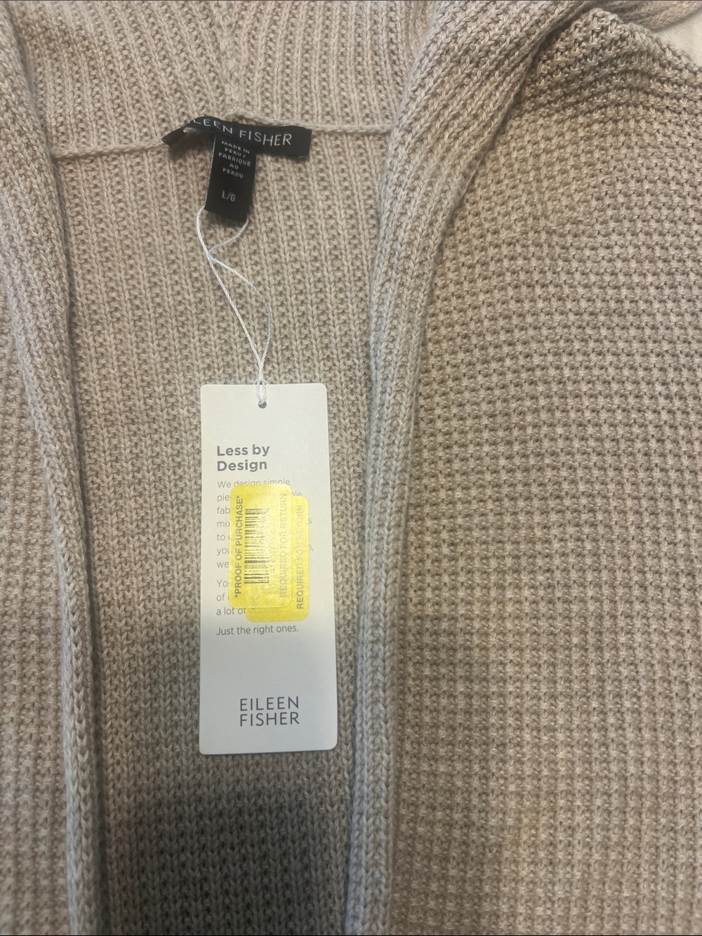 Eileen Fisher Hooded Open-Front Peruvian Organic Cotton Cardigan. Large NWT - Picture 7 of 15